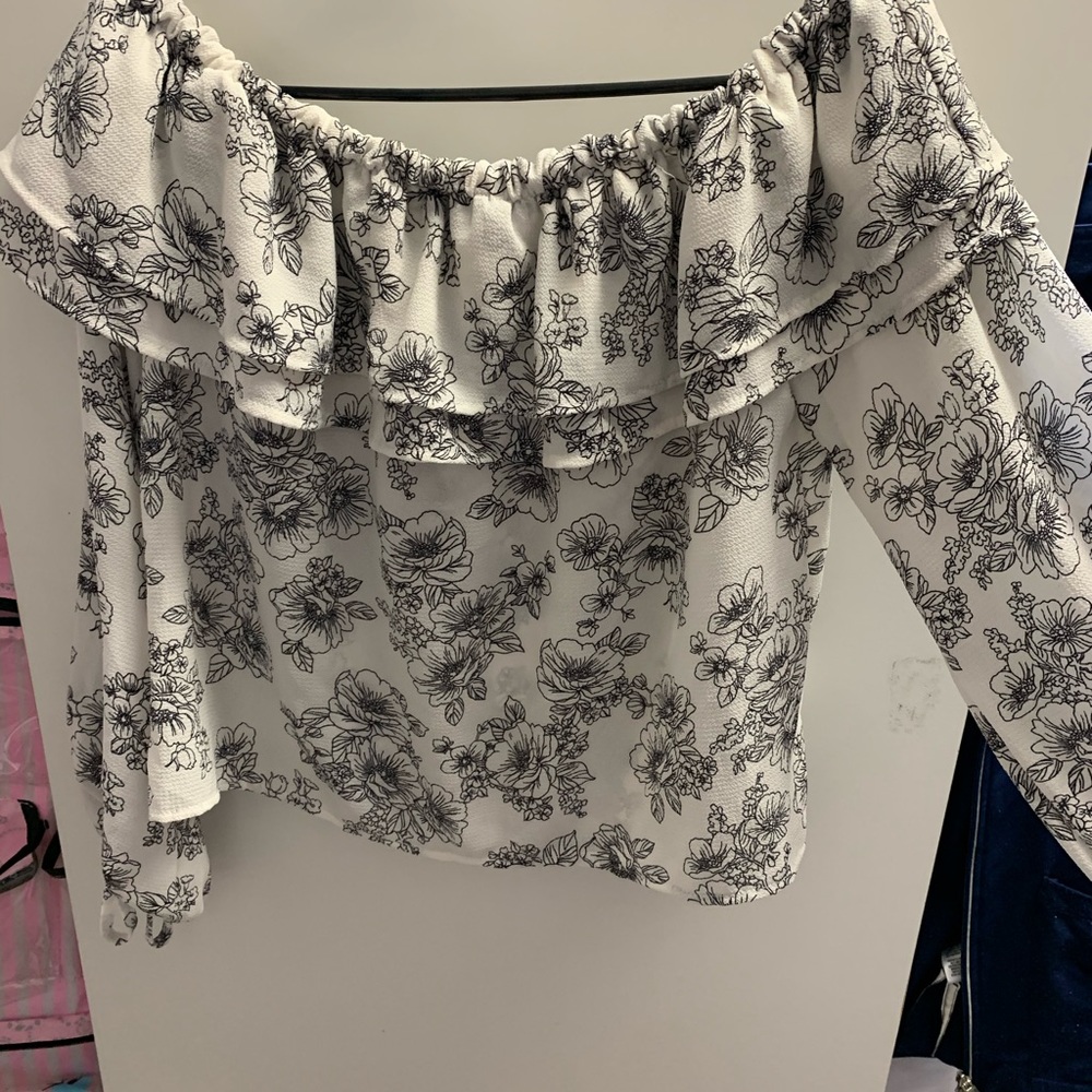 Off the Shoulder, Black and White Floral Top
